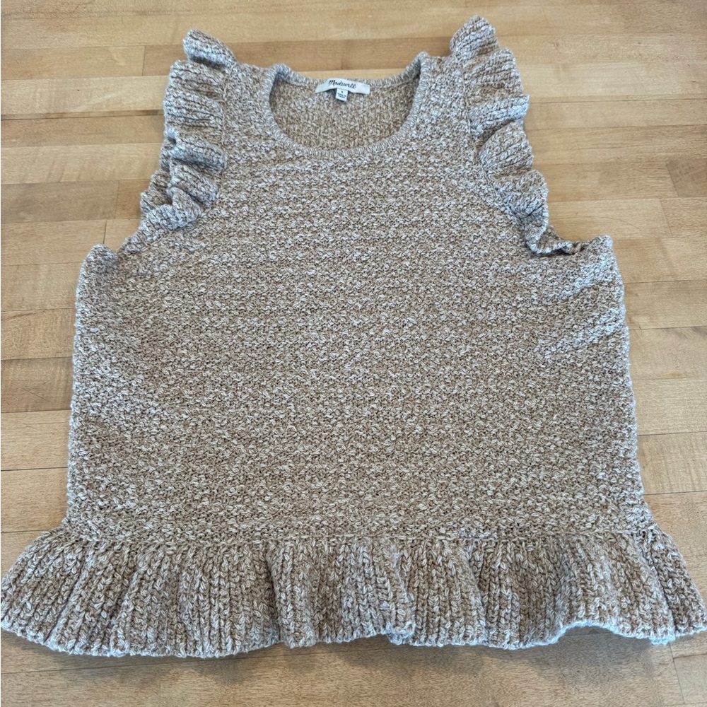 Madewell Tan Ruffled Ribbed Tank Top